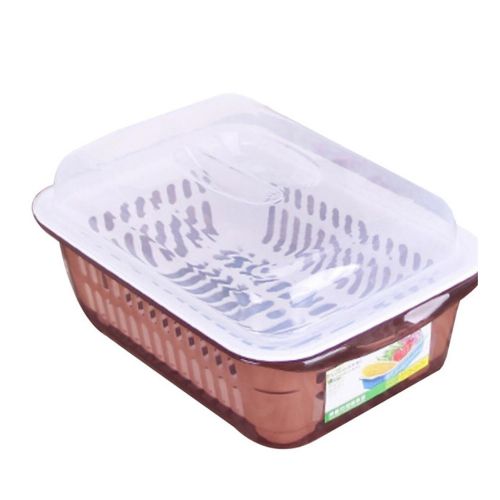 Double Layer Fruit Plate, Vegetable Basket, Kitchen Storage, Drainer-Brown