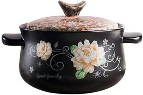 Sonifer 4L Stockpot Dish Casserole Clay Ceramic Earthen Cooking Pot Pan SF-1106 -Black
