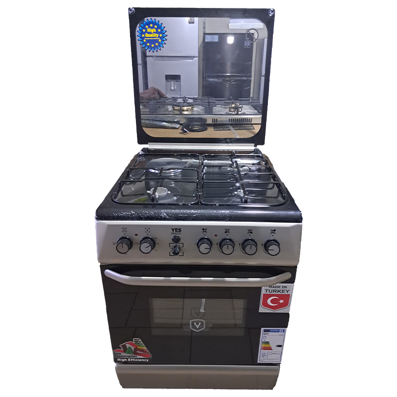 YES Cooker 3 - Gas Burners + 1 Electric Plate, 50x60cm YS-5631GTG; Electric Oven & Grill, Auto Ignition - Silver