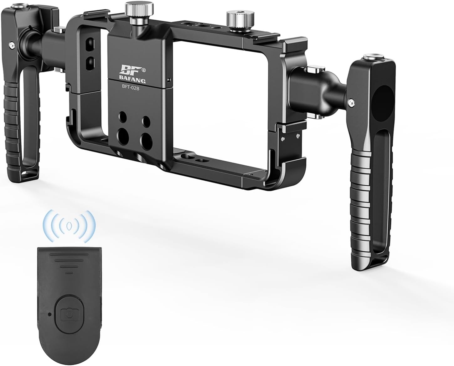 BAFANG BFT-02B Universal Smartphone Video Rig Stabilizer Kit Portable Handheld Bracket Dual Handles 4 Cold Shoe Mounts (Black)