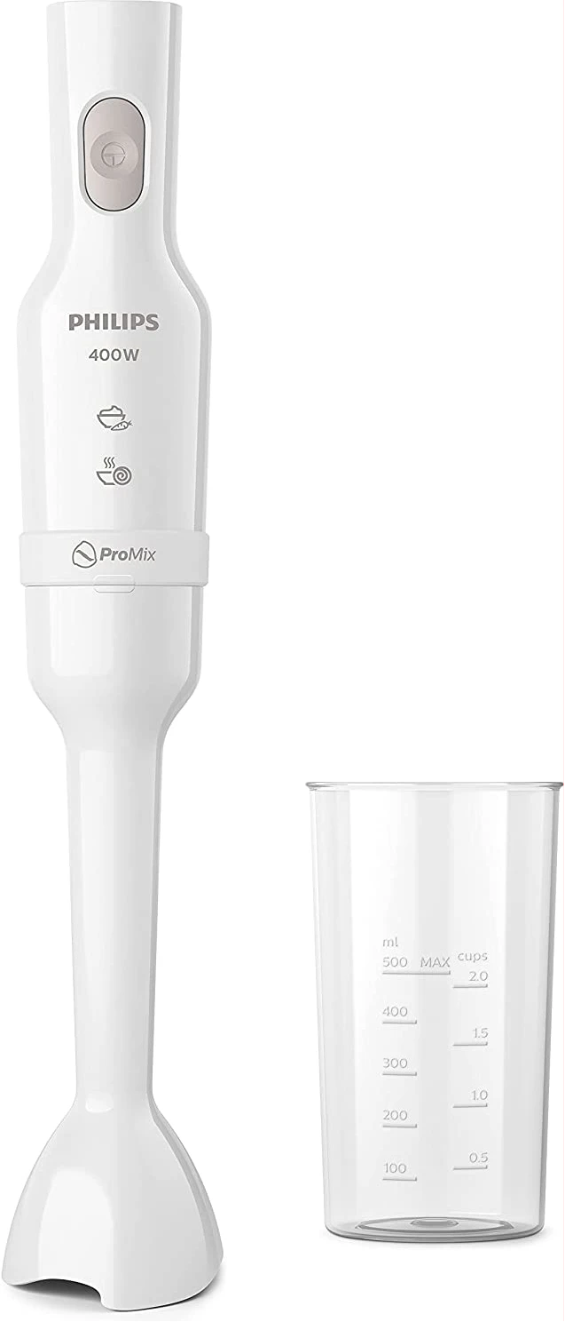 Philips ProMix Hand Blender 3000 Series, 400W Motor, Beaker Included, Compact, White, Plastic, (HR2520/01)