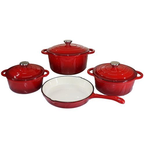 7 Piece Nonstick Authentic Cast Iron Oven Cookware Pot Set Casserole Anti Adhesive Saucepans With Lids Enamel Coating, Perfect for Home Stovetop and Delicious Outdoor Cooking Skillet Set