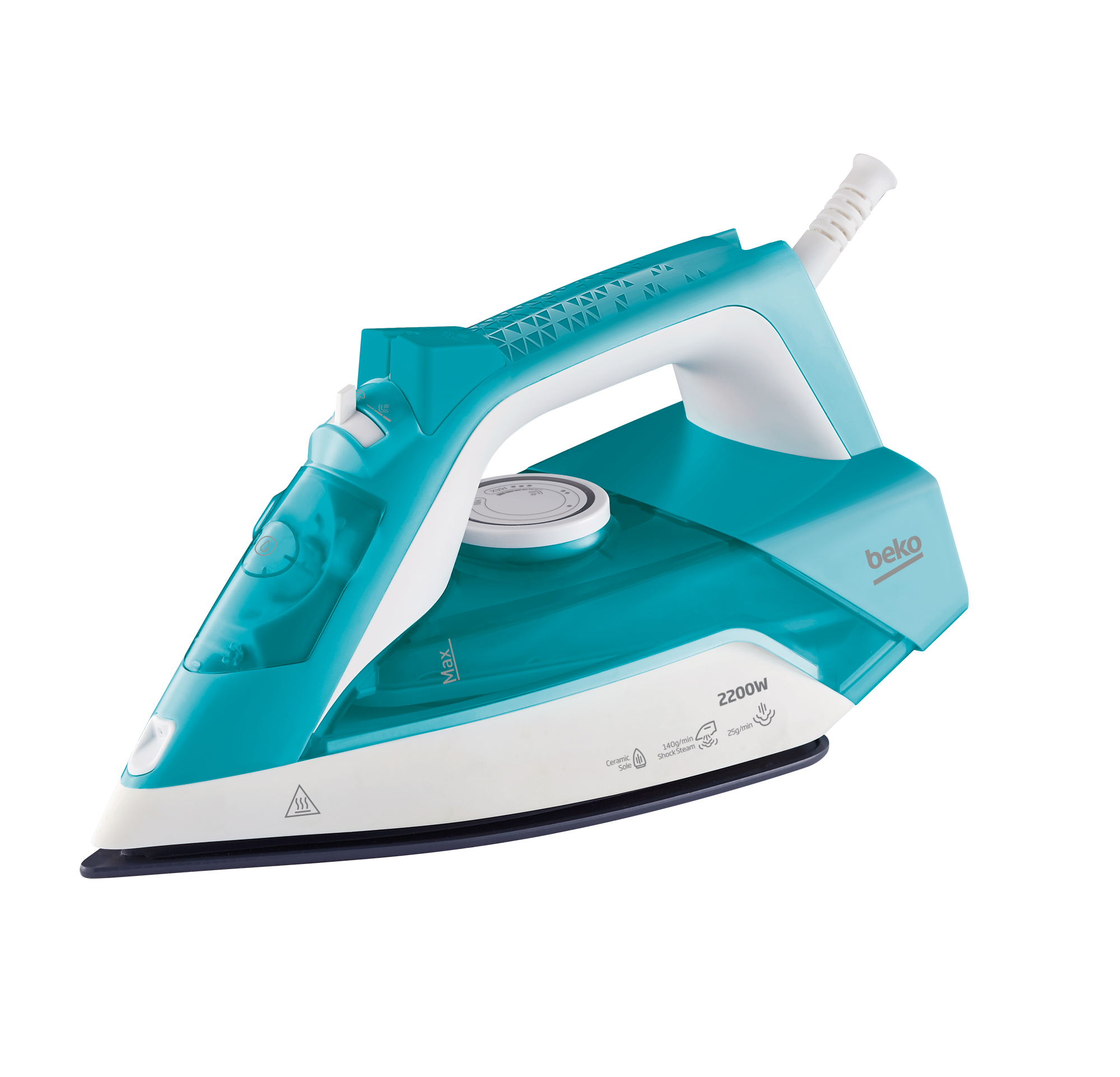Beko Steam Iron, 2200W, Ceramic Soleplate, Anti-Drip, Self Cleaning, 25g/min Continuous Steam, SIM 3122 T - Turquoise