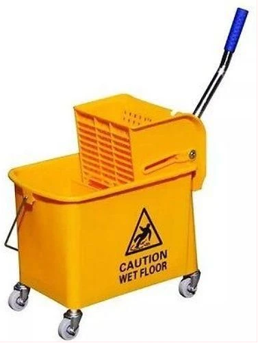 12L Mop Bucket Side Press Wringer Cleaning Commercial Mop Bucket On Wheels (Yellow, Plastic Wheel)