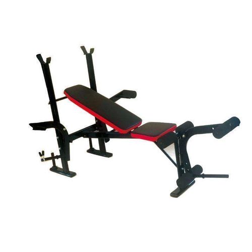 Home Gym Multi-Position Adjustable Weight Bench Press with Leg Developer Incline, Decline and Flat Positions Heavy Duty Pipes Cushioned Seat Folding Standard Weight Bench Press Set for Workout - 4 Sty