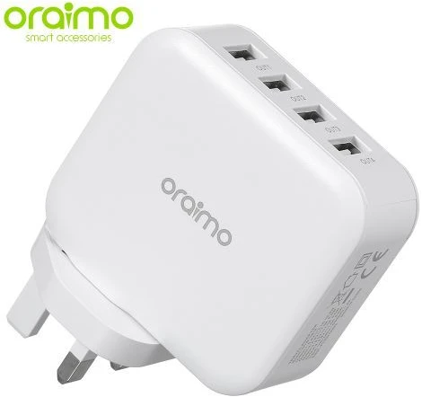 Oraimo Phone Charger Fast Charger UK Dual USB OCW-U81F White