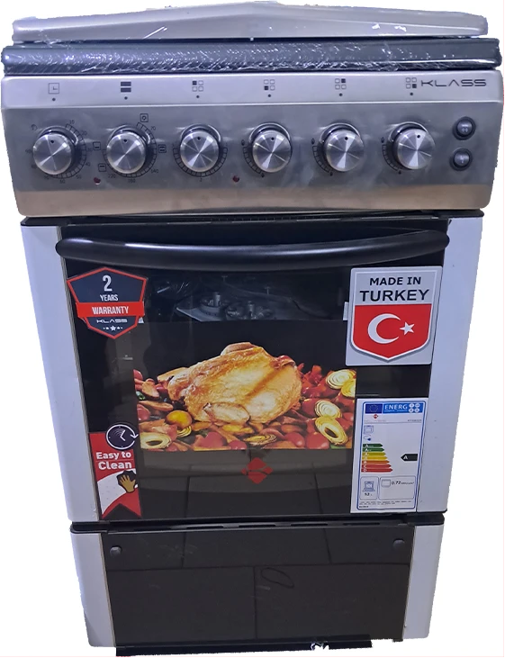 KLASS Cooker 50x60cm, 3 Gas Burners + 1 Hot Plate, Electric Oven & Grill, Rotisserie, Oven Lamp & Timer, 4TTE-5631HI - Inox