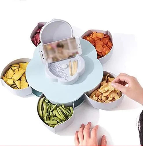 Candy Box Serving Rotating Tray Storage With Mobile Phone Stand - Blue