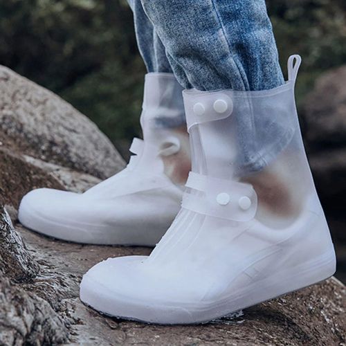 Waterproof Rain Shoe Covers, Reusable Foldable Non-Slip Ankle High Boots Outdoor Cycling Walking Hiking Shoe Protectors - White