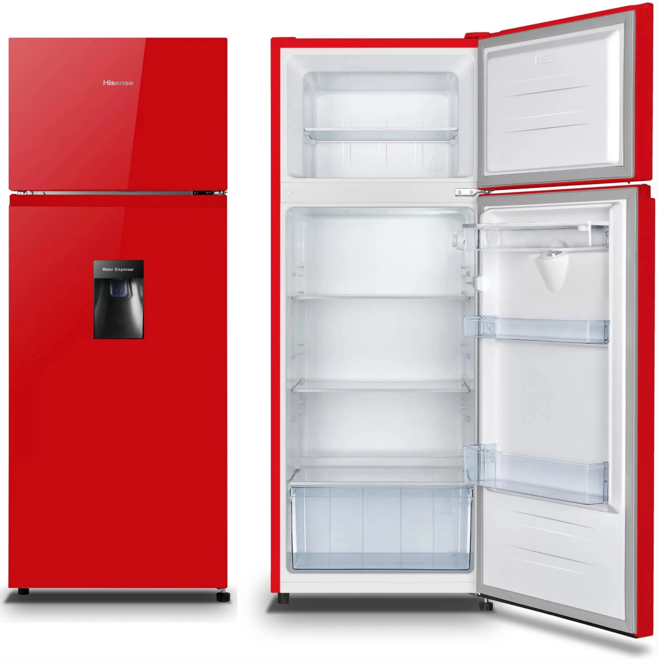 Hisense 270-Litre Fridge RD-27DR; Water Dispenser Top Mounted Double Door Fridge Refrigerator - Red (3YRs WRTY)