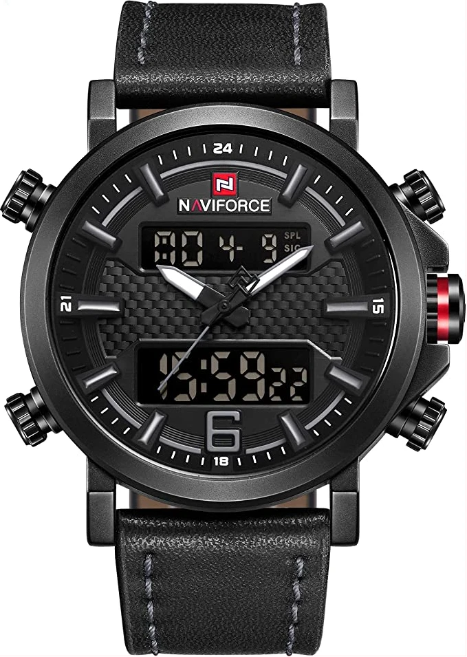 NAVIFORCE Analog Digital Waterproof Men Sport Dual Display Watches Chronograph Quartz Leather