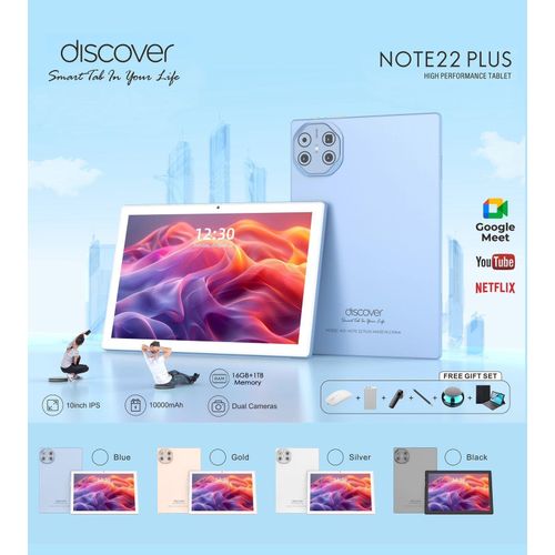 Discover Note 22 Plus 10 Inch IPS 16GB +1TB Memory Android 12 Tablet PC 10000 mAh Battery 5G Dual Sim With Dual Cameras With Mouse Pen Ear phone Supporting Google Meet, Youtube, Netflix