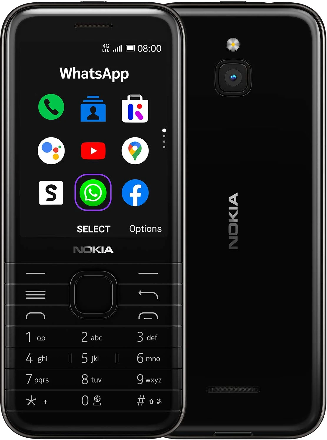 Nokia 8000 4G 2.8 Inch Feature Phone with WhatsApp and Google Assistant (Single SIM) - Black