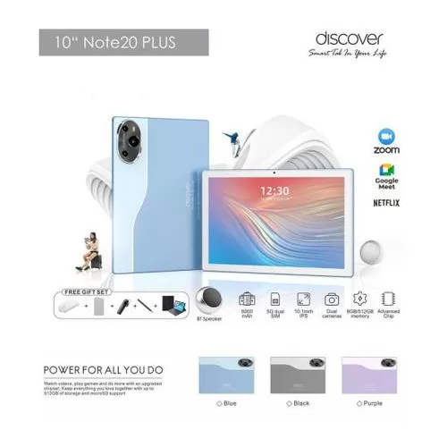 Discover Note 20 Plus 8GB 512GB Android Tablet PC- Multicolor