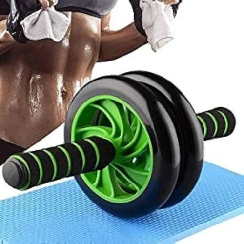 Anti Skid Double Exercise Wheel, Total Body Ab Exerciser, Ab Roller Wheel For Abs Workouts With Knee Pad With Knee Mat With Steel Handle For Men And Women For Home, Gym Workout Also Helps In Weight Lo