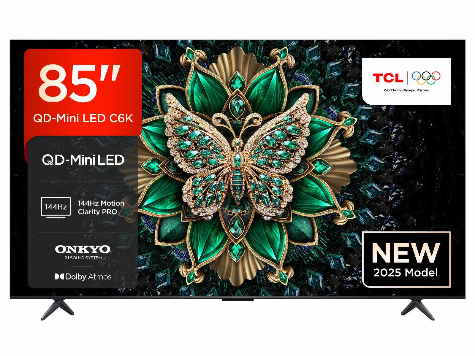 TCL 85 Inch QD-MiniLED QLED UHD 4K Smart Google TV, 85C6KS (2025 Model), Ultra Slim Design, High HDR, ONKYO 2.1 Hi-Fi System, AiPQ Processor, HDMI, USB, LAN, Optical, Satellite, CI Slot, Youtube, Netf