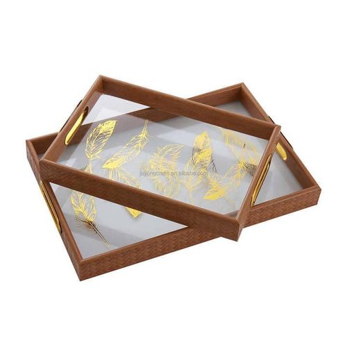Plastic Glass Cup Holder Tray Tea CakebServing Tray Set (2 Pieces) –Decoration Trays With Handle And Non-Slip Surface - Storage Tray For Food Plates Drinking For Hotel Beauty Salon And Home