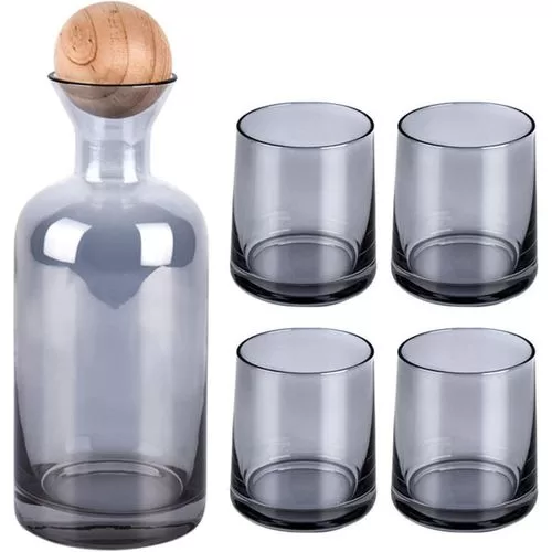 1.2L Juice Beverage Water Carafe Kettle Borosilicate Ball Lid Glass Iced Tea Pot Set with 4 Cups Heat-Resistant Glass Bottle Water Pitcher Beverage Dispenser Jug Cup Glass (Size : Clear-1 jug 4 Cups) 