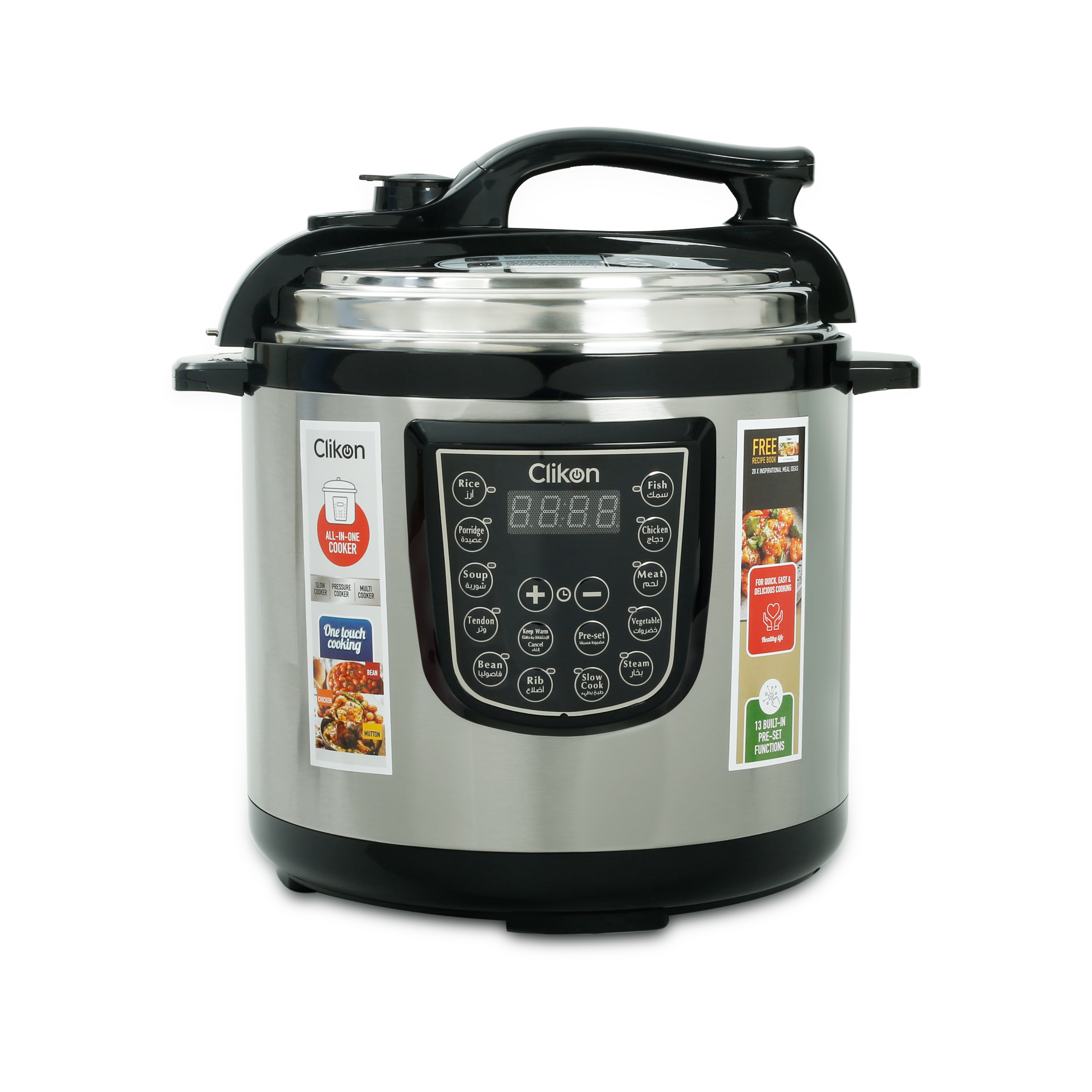 Clikon 6L  Multifunctional Electric Pressure Cooker,1000W, LED Display, Cook and Warm Modes, Hassle-Free Cleaning, 13 Built-in Pre-set Function, CK2720