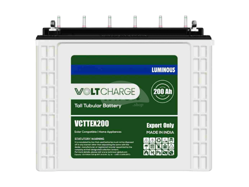 Buy new Luminous 200AH 12V Voltcharge Tubular Battery VCTTEX200; Low Maintenance, 2.4kWh , Made in India in Uganda - - Free Delivery > Long warranty > Lifetime After-sales Support