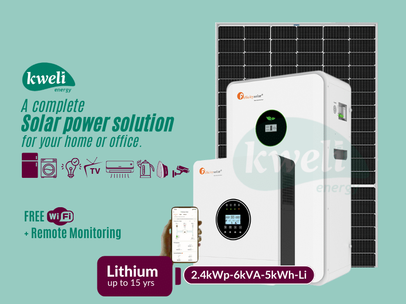 Buy new Kweli Energy 2.4kWp-5kWh-6kVA Lithium Hybrid Solar System; Enjoy up to 10 Units of Power Daily, FREE Wi-Fi + Remote Monitoring, Automatic Switchover, Compatible with Grid/UEDCL & Generator in 