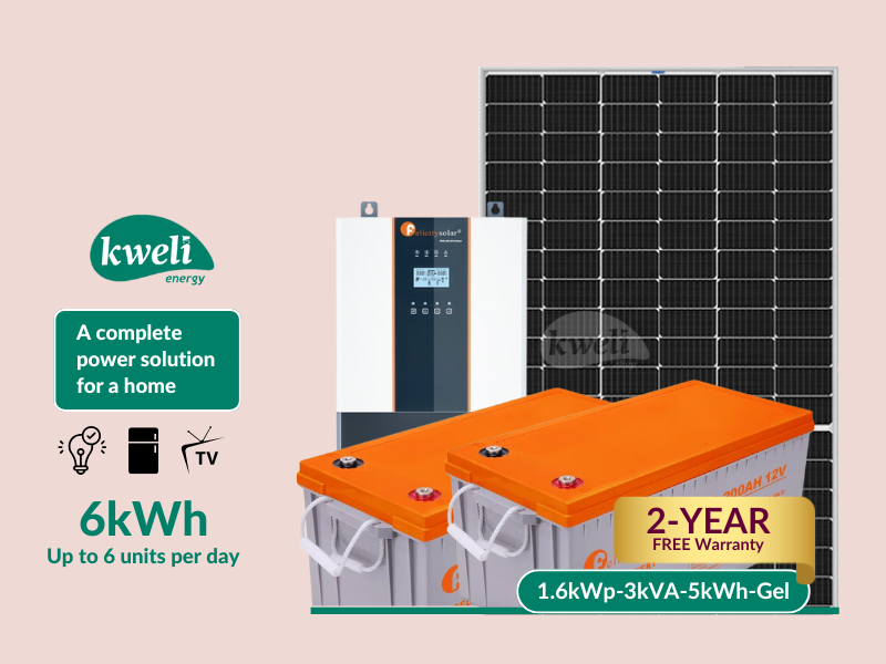 Buy new Kweli Energy 1.6kWp-3kVA-5kWh-Gel Hybrid Solar System with WiFi Remote Monitoring; Complete Power Solution for Home in Uganda - - Free Delivery > Long warranty > Lifetime After-sales Support