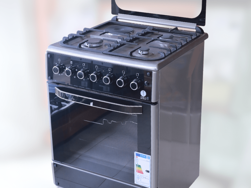 Buy new IQRA 60cm Cooker IQ-FC6011-SS; 3 Gas + 1 Electric Burner, Electric Oven and Grill; Oven Timer, Cast Iron Pan Support in Uganda - - Free Delivery > Long warranty > Lifetime After-sales Support