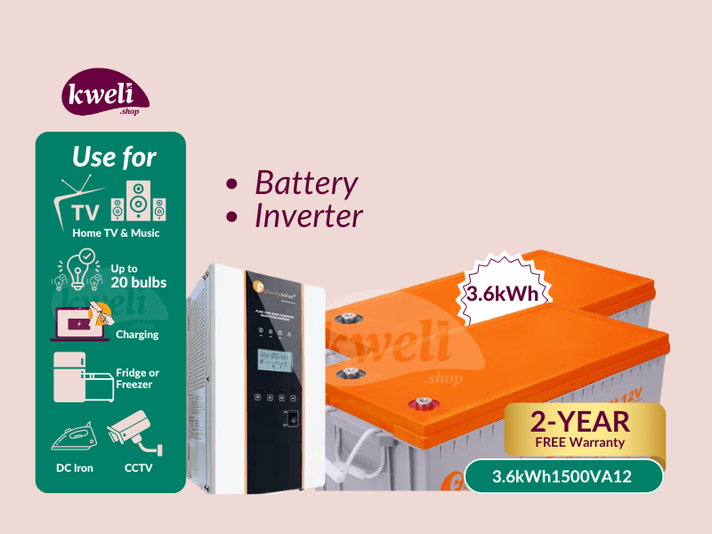 Buy new Kweli 3.6kWh1500VA12-GEL Power Backup System; Run up to 20 Bulbs, TV, Fan, DC Iron, Fridge, Phone & Laptop Charging for up to 18 Hours in Uganda - - Free Delivery > Long warranty > Lifetime Af