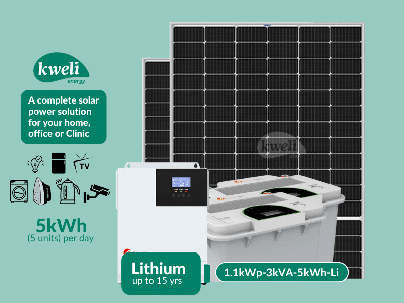 Buy new Kweli Energy 1.1kWp3kVA5kWh1212-Lithium Hybrid Solar System with WiFi Remote Monitoring; Complete Solar Solution for home or office in Uganda - - Free Delivery > Long warranty > Lifetime After