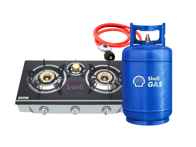 Buy Shell Gas 12kg Full Set with 3 Burner Glass-top Gas Stove - Ready to Cook in Kampala - kweli.shop
