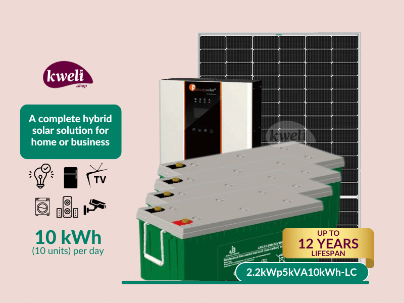 Buy new Kweli Energy 2.2kWp-5kVA10kWh-Lead Carbon Hybrid Solar System with WiFi remote monitoring; power all your home or office appliances in Uganda - - Free Delivery > Long warranty > Lifetime After