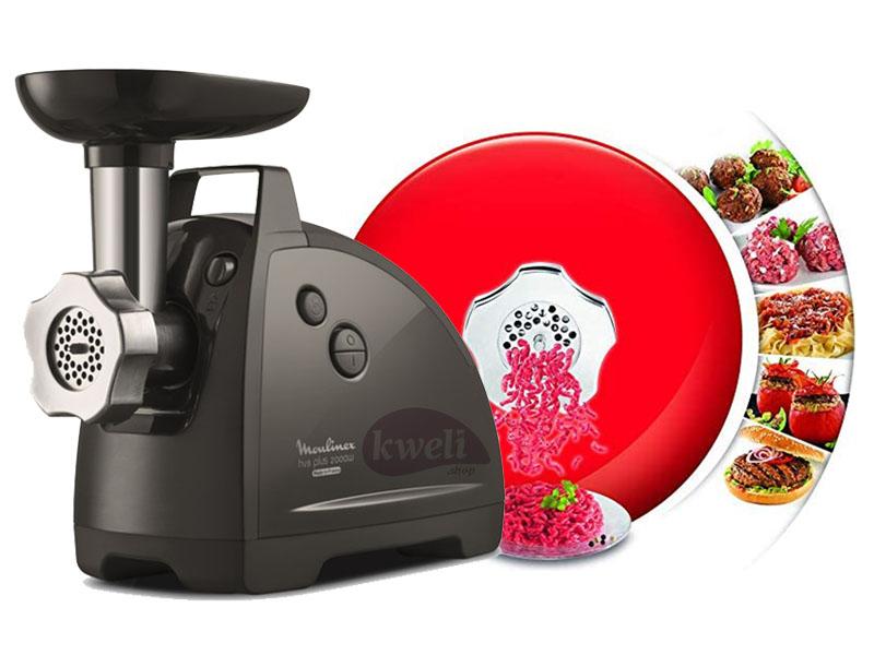 Buy new Moulinex Meat Mincer with 2 Grinding Levels ME682827; 2.6kg per min, 2000 watts, Processes all Types of Meat with Reverse Mode and Sausage Accessory in Uganda - - Free Delivery > Long warranty