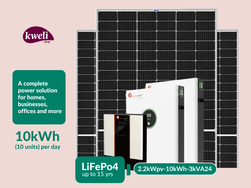 Buy new Kweli Energy 2.2kW-3kVA-10kWh-Lithium Hybrid Solar System with WiFi remote monitoring; A complete power solution for home or business in Uganda - - Free Delivery > Long warranty > Lifetime Aft