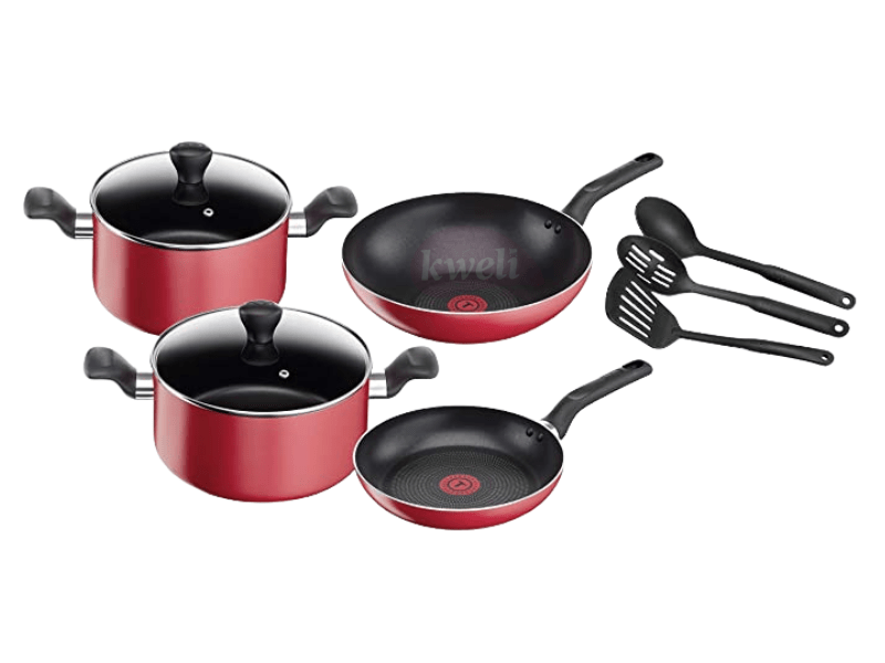 Buy new Tefal 9 Pcs Cookware Set Super Cook - B243S987; Non Stick, Aluminium , Red Black in Uganda - - Free Delivery > Long warranty > Lifetime After-sales Support
