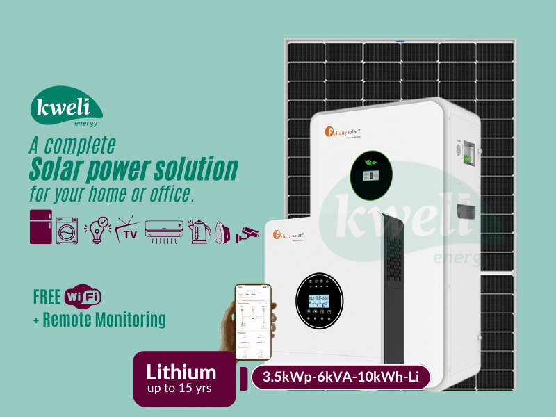 Buy new Kweli Energy 3.5kWp-10kWh-6kVA Lithium Hybrid Solar System; Enjoy up to 15 Units of Power Daily, FREE Wi-Fi + Remote Monitoring, Automatic Switchover, Compatible with Grid/UEDCL & Generator in