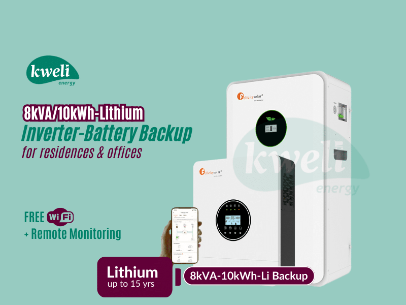Buy new Kweli Energy 8kVA-10kWh Lithium Battery-Inverter Backup System; Automatic Switchover, FREE WiFi plus Remote Monitoring, Charge with Grid/UEDCL, Generator or Solar in Uganda - - Free Delivery >