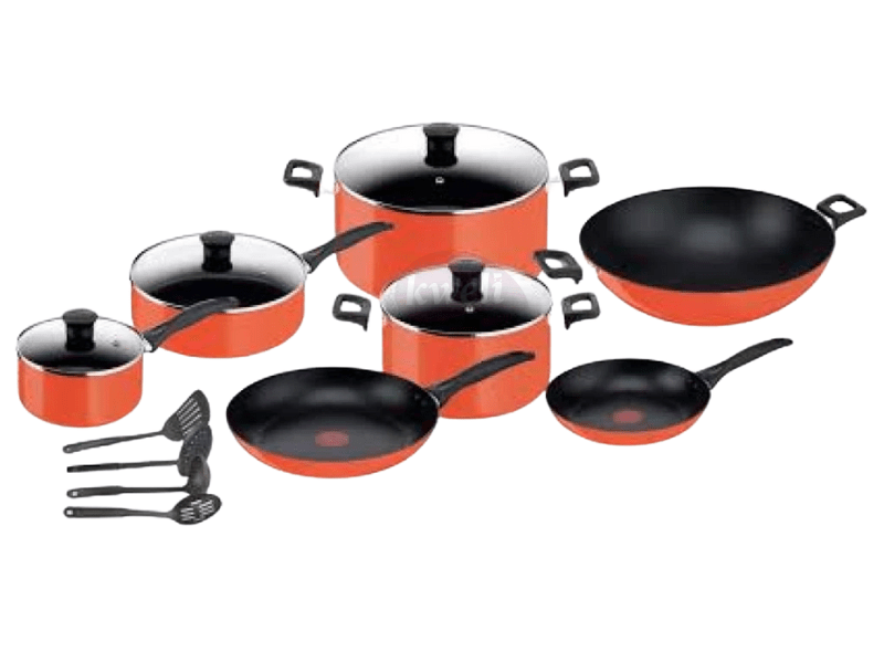 Buy new Tefal 15 Pcs Cookware Set Simply Chef - B092SE85; Non Stick, Aluminium Body, Glass Lids, Orange Black in Uganda - - Free Delivery > Long warranty > Lifetime After-sales Support