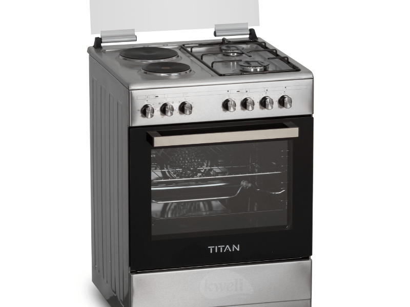 Buy new Titan 2 Gas + 2 Electric Cooker TN-FC6220XBS; 60cm Cooker, Electric Oven & Grill, Rotisserie in Uganda - - Free Delivery > Long warranty > Lifetime After-sales Support