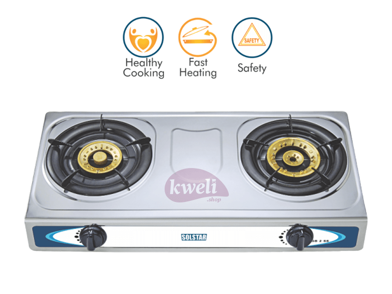 Buy new Solstar Gas Stove GB 2SS; Auto Ignition, 2-Burner Steel Top Gas Stove in Uganda - - Free Delivery > Long warranty > Lifetime After-sales Support