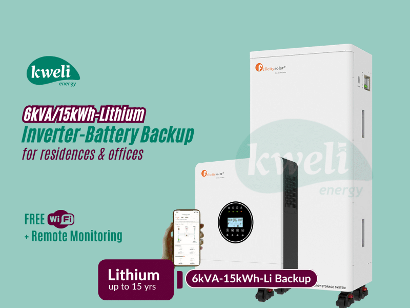 Buy new Kweli Energy 6kVA-15kWh Lithium Battery-Inverter Backup System; Automatic Switchover, FREE WiFi plus Remote Monitoring, Charge with Grid/UEDCL, Generator or Solar in Uganda - - Free Delivery >