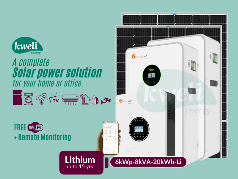 Buy new Kweli Energy 6kWp-20kWh-8kVA Lithium Hybrid Solar System: Enjoy up to 25 Units of Power Daily, FREE Wi-Fi + Remote Monitoring, Automatic Switchover, Compatible with Grid/UEDCL & Generator in U