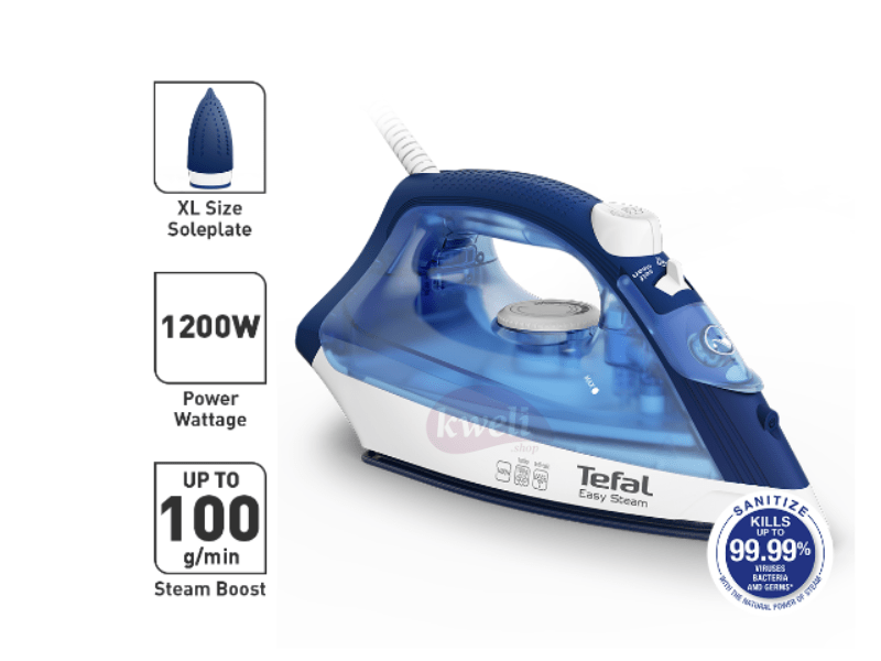Buy new Tefal Easy Steam Steam Iron FV1941M0; 1200W, Non-stick Soleplate in Uganda - - Free Delivery > Long warranty > Lifetime After-sales Support