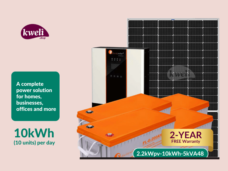 Buy new Kweli Energy 2.2kWpv-10kWh-5kVA48 Hybrid Solar System & Power Backup Solution with WiFi remote monitoring; power all your home or office appliances in Uganda - - Free Delivery > Long warranty 