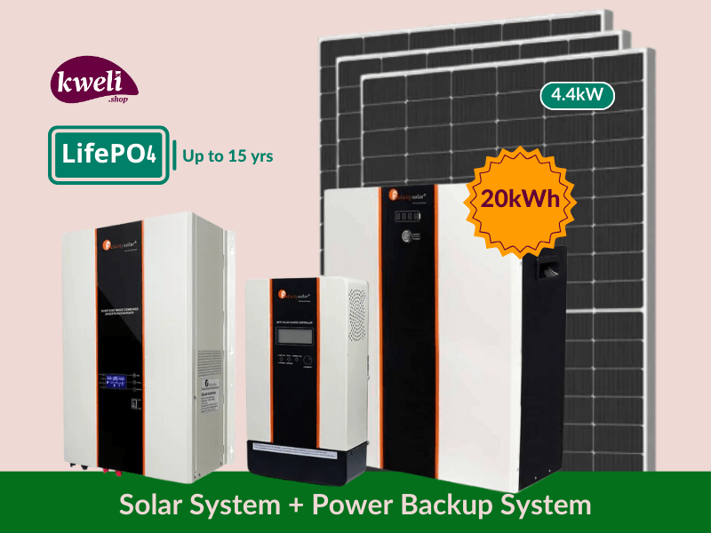Buy new Kweli Energy 4.4kW-20kWh-10kVA LifePo4 (Lithium) Hybrid Solar System & Power Backup Solution; 48V Complete Solar System for home, business or institution in Uganda - - Free Delivery > Long war