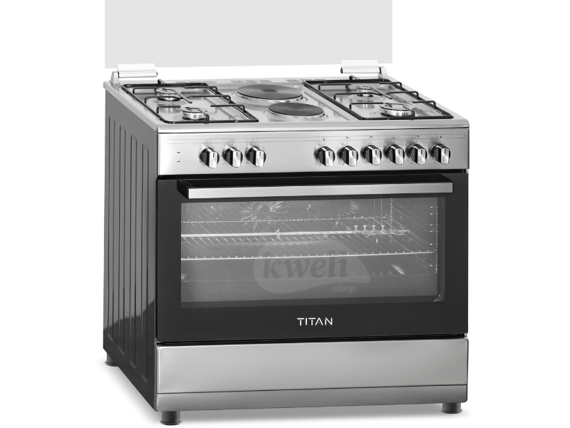 Buy new Titan 4 Gas + 2 Electric Cooker TN-FC9420XBS; 90cm Cooker, Electric Oven & Grill, Oven Fan in Uganda - - Free Delivery > Long warranty > Lifetime After-sales Support