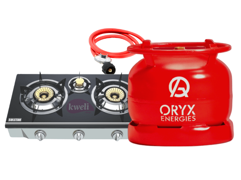 Buy Oryx Gas 6kg Full Set with 2 Burner Glass-top Gas Stove - Ready to Cook in Kampala - kweli.shop