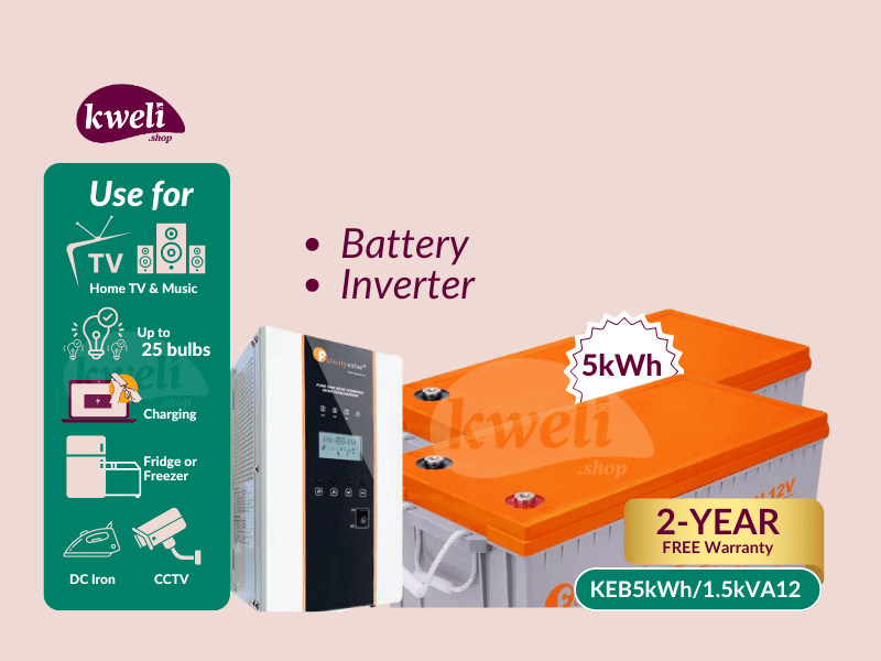 Buy new Kweli 5kWh1500VA12-GEL Power Backup System; Run up to 25 Bulbs, TV, Fan, DC Iron, Fridge, Phone & Laptop Charging for up to 24 Hours in Uganda - - Free Delivery > Long warranty > Lifetime Afte