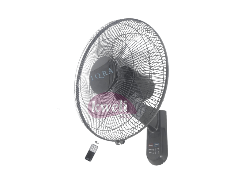 Buy new IQRA 16-inch Wall Fan with Remote Control IQ-WF019R; 50W Copper Motor, 3-Speed Function, 4-Hour Timer, ABS Body & 5 Blades, BS Plug with Fuse in Uganda - - Free Delivery > Long warranty > Life