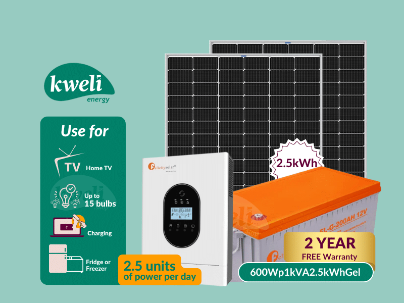 Buy new Kweli Energy 600Wp1kVA2.5kWh-Gel Hybrid Solar System & Power Backup Solution; Run upto 15 Bulbs, TV, Laptop and Phone Charging in Uganda - - Free Delivery > Long warranty > Lifetime After-sale