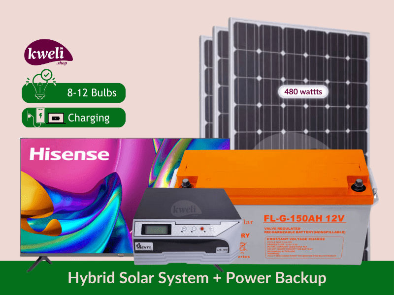 Buy new Kweli Energy 0.5kW-1.8kWh-0.9kVA Solar System & Power Backup with 32 inch TV; Power upto 12 Bulbs, TV, Laptop and Phone Charging for 8-12 hours, 480watts/1.8kWh System in Uganda - - Free Deliv